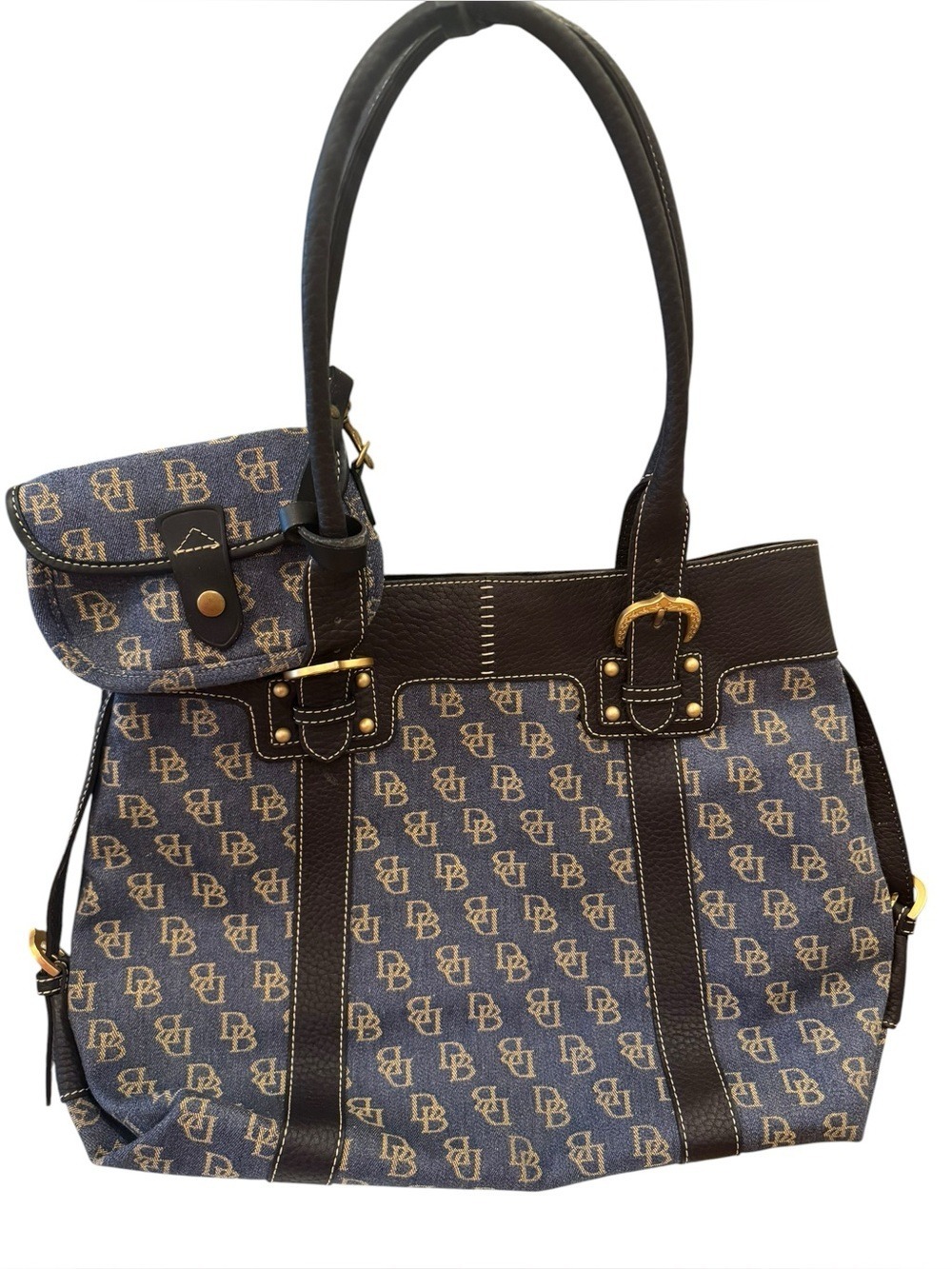 Dooney & Bourke Monogram Denim Tote w/matching wristlet/pouch - LIKE NEW Y2K